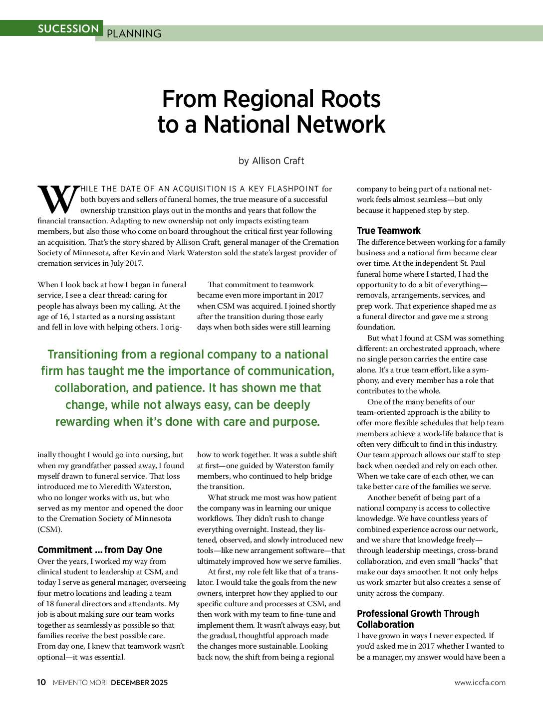 Memento Mori- FPG: From Regional Roots to National Network